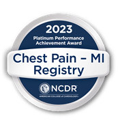 We’ve demonstrated sustained achievement in the Chest Pain – MI Registry for two consecutive years (2021 and 2022) and performed at the highest level for specific performance measures to receive this 2023 award.