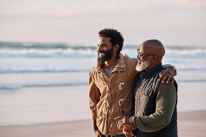 Father and son talking about advanced care planning.