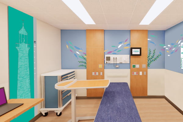 Pediatric emergency  department patient room at Ascension St. John Children’s Hospital in Grosse Pointe Michigan