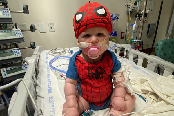 Elias recovering after heart transplant surgery.