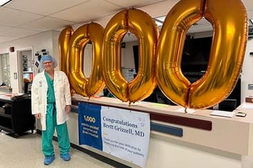 Brett Grizzell, MD, FACS, medical co-director of Via Christi’s Lung Nodule Clinic, medical director of its Lung Screening Program, and cardiothoracic surgeon with Wichita Surgical Specialists, has completed his 1,000th robotic-assisted surgery for the treatment of lung cancer. 