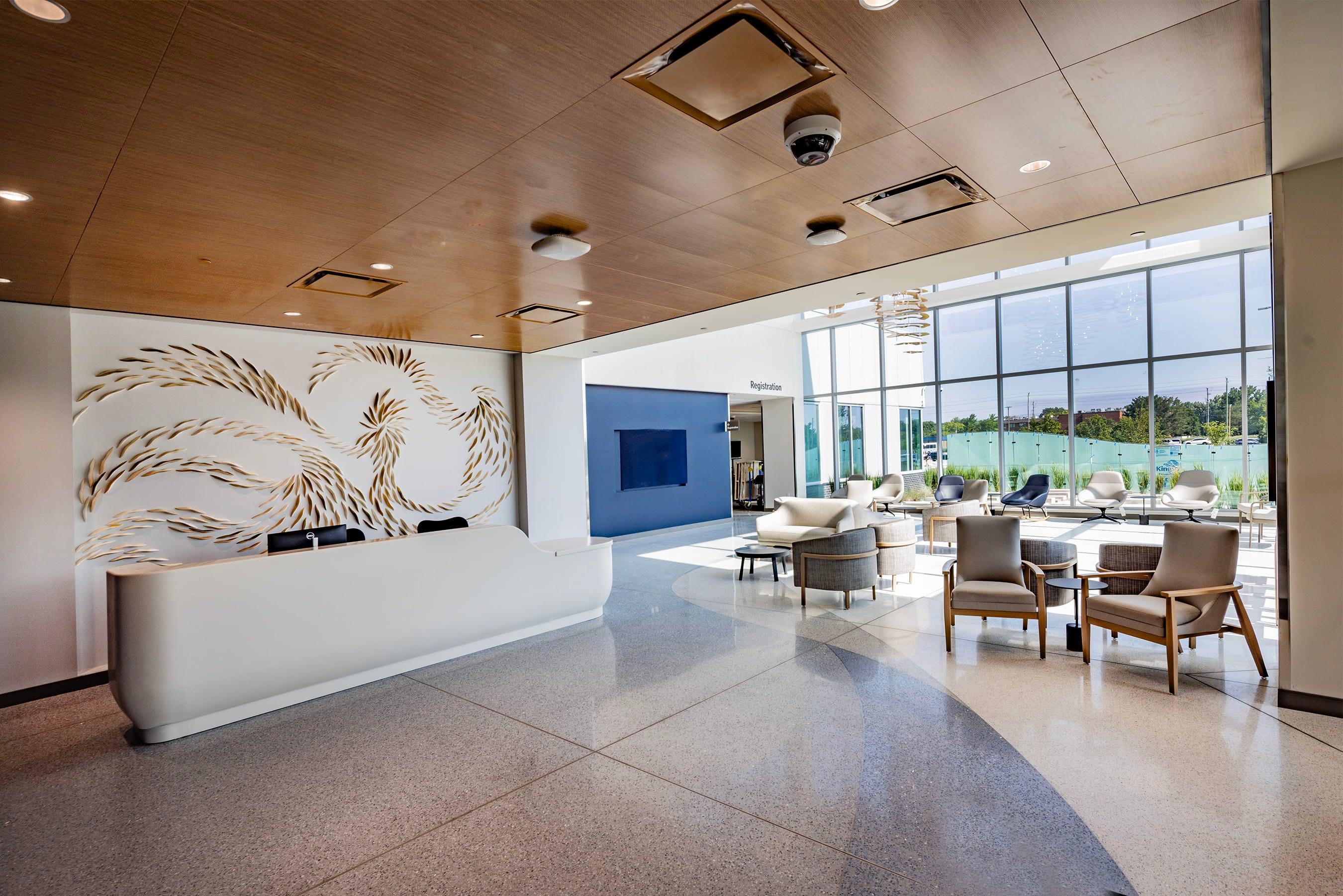 Front desk and waiting room at the Lucas Family Brain and Spine Hospital