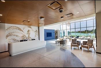 Front desk and waiting room at the Lucas Family Brain and Spine Hospital