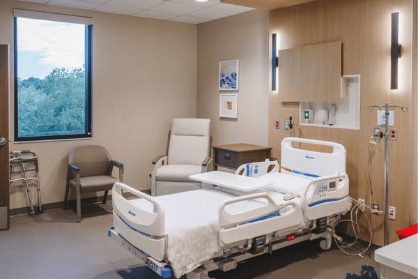 Private patient room at the Ascension Sacred Heart Inpatient Rehabilitation Facility