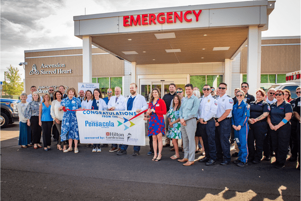 Image alt text: The Ascension Sacred Heart Emergency Department-Pace care team stands outside the location to celebrate the opening.