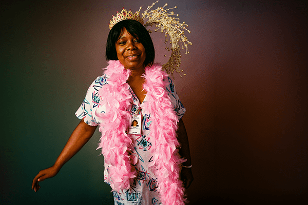 Angela Wharton celebrating her victory over cancer.