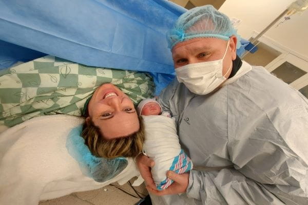 Maria and Chris Endress after the delivery of Isaac