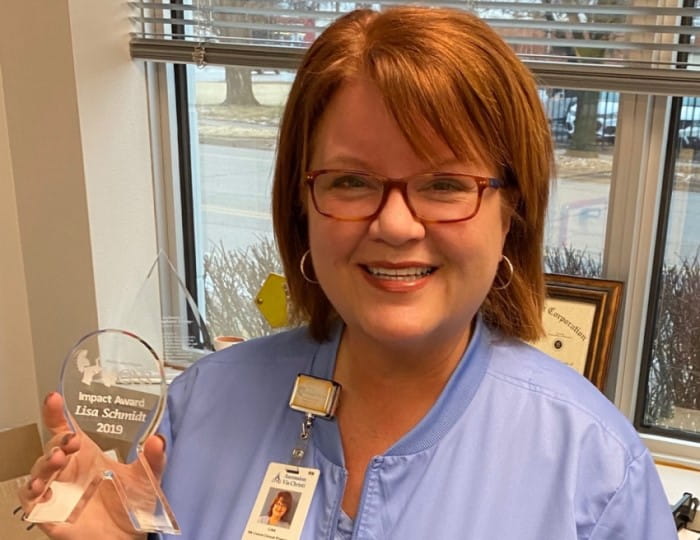 Ascension Via Christi's Lisa Schmidt, RN, recently was recognized by the Wichita-area Oncology Nursing Society as its 2019 Impact award winner.