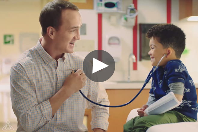 Video of Peyton Manning interacting with young patients at Peyton Manning Children's Hospital at Ascension St. Vincent. 