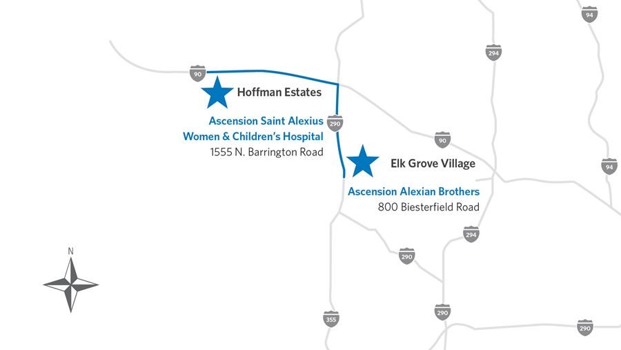 Directions from Ascension Alexian Brothers in Elk Grove Village to Ascension Saint Alexius Women & Children's Hospital in Hoffman Estates