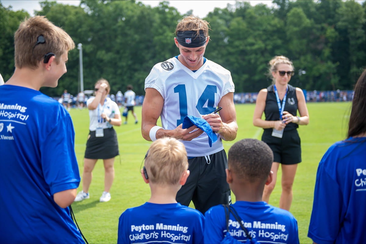 Indianapolis Colts player signs autographs for children at Peyton Manning Children’s Hospital event