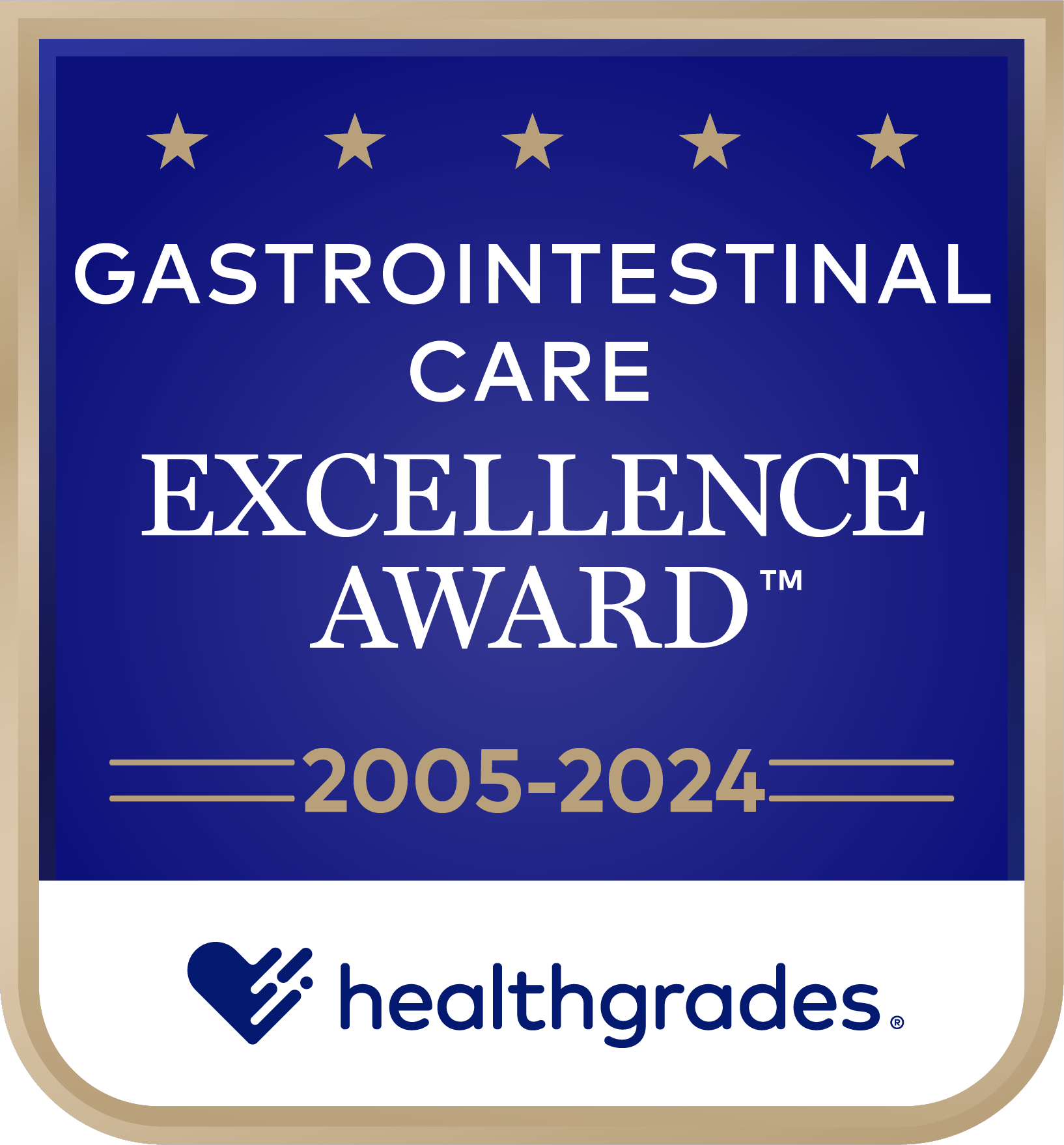 Healthgreades Gastrointestinal care excellence award 2005-2024 badhe
