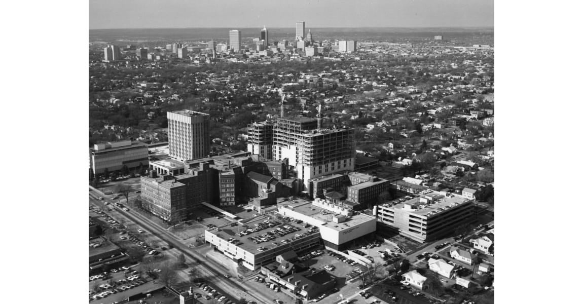 The construction of what is now Ascension St. John's Chapman tower in 1975