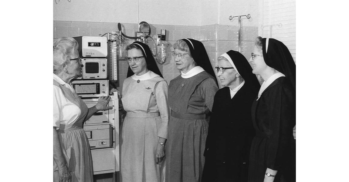 Sister's of the Sorrowful Mother check medical equipment at St. John Medical Center