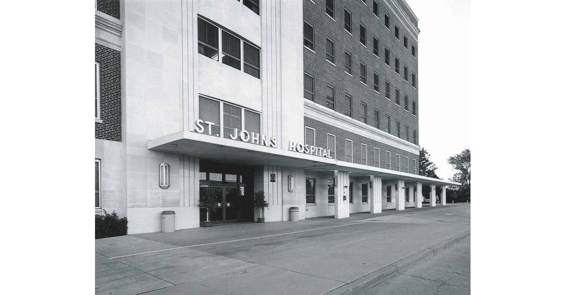 St. John Hospital entrance on 1923 S. Utica in Tulsa, Oklahoma. in 1980
