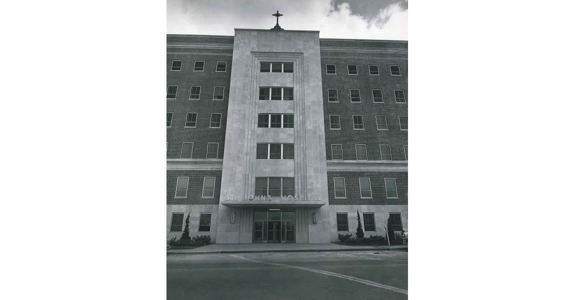 St. John Hospital entrance on 1923 S. Utica in Tulsa, Oklahoma. in 1980