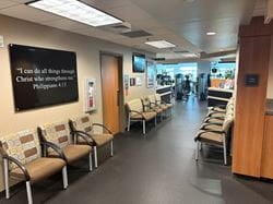 Lobby and waiting area at Ascension Saint Thomas Rutherford Wellness Center with seating and access to fitness and rehabilitation services focused on heart health, pulmonary care, and wellness support.