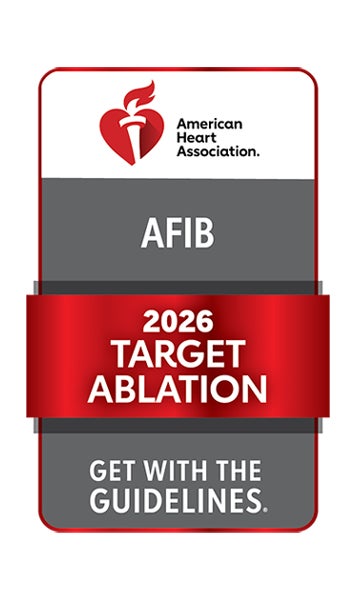 American Heart Association Get With The Guidelines AFib 2026 Target Ablation award badge.