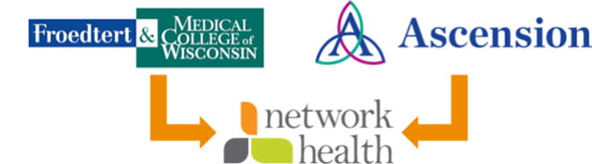 Network Health logo, a partnership between Froedtert Health and Ascension Wisconsin. 