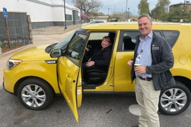 Kim Rye and her new car