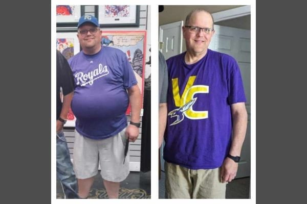 Mike Westerman before and after his 90-pound nonsurgical weight loss with Via Christi Weight Management
