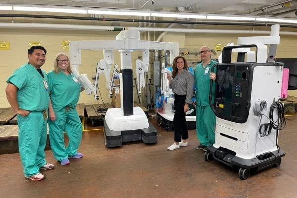 Jody Hacker, Director of Surgical Services, and team welcoming our new DaVinci 5 robot into our fleet.
