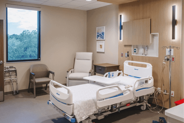 Private patient room at the Ascension Sacred Heart Inpatient Rehabilitation Facility