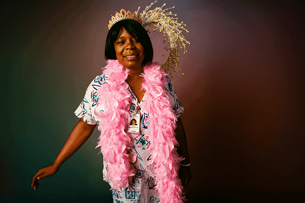 Angela Wharton celebrating her victory over cancer.