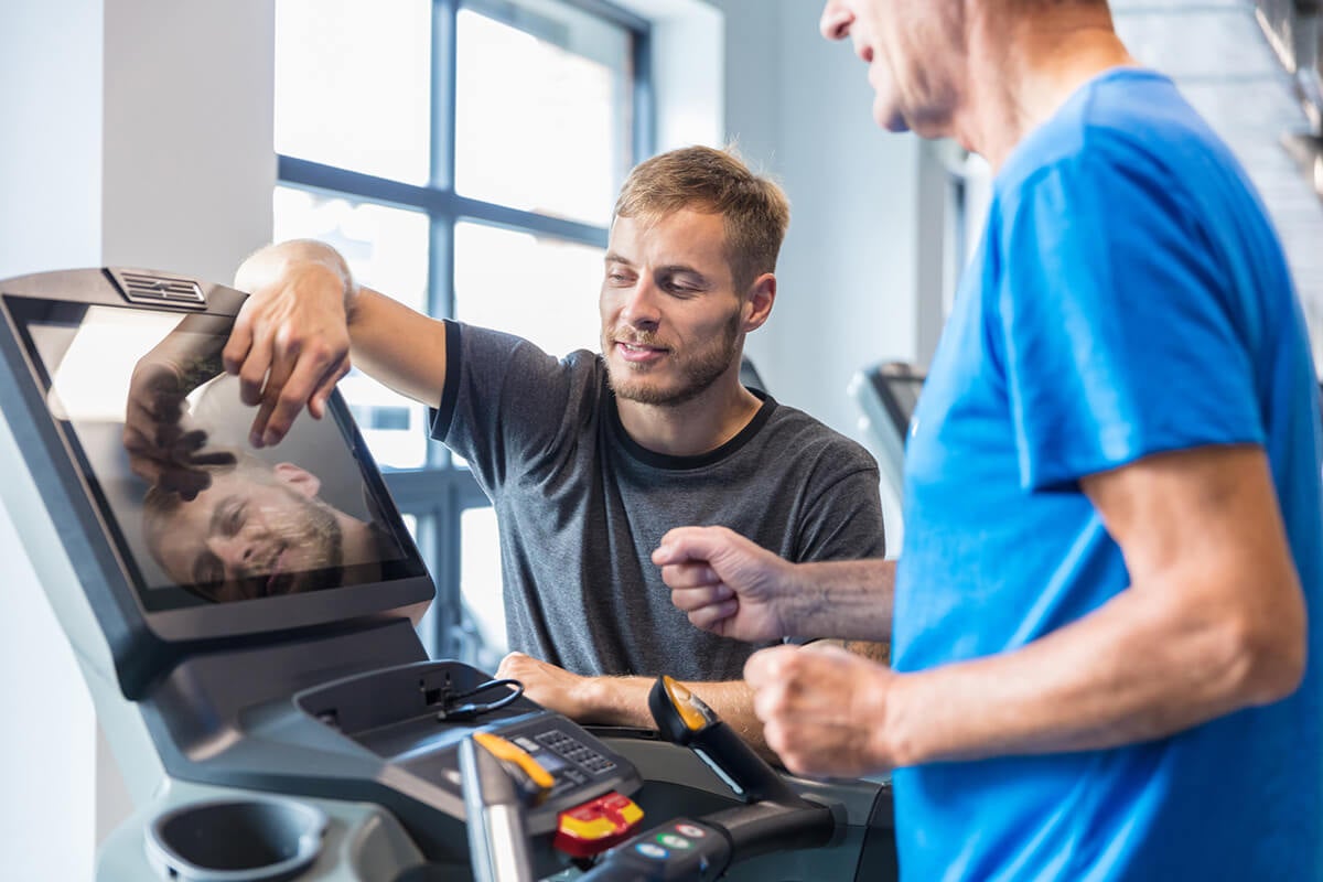 Man taking part in cardiac rehabilitation.