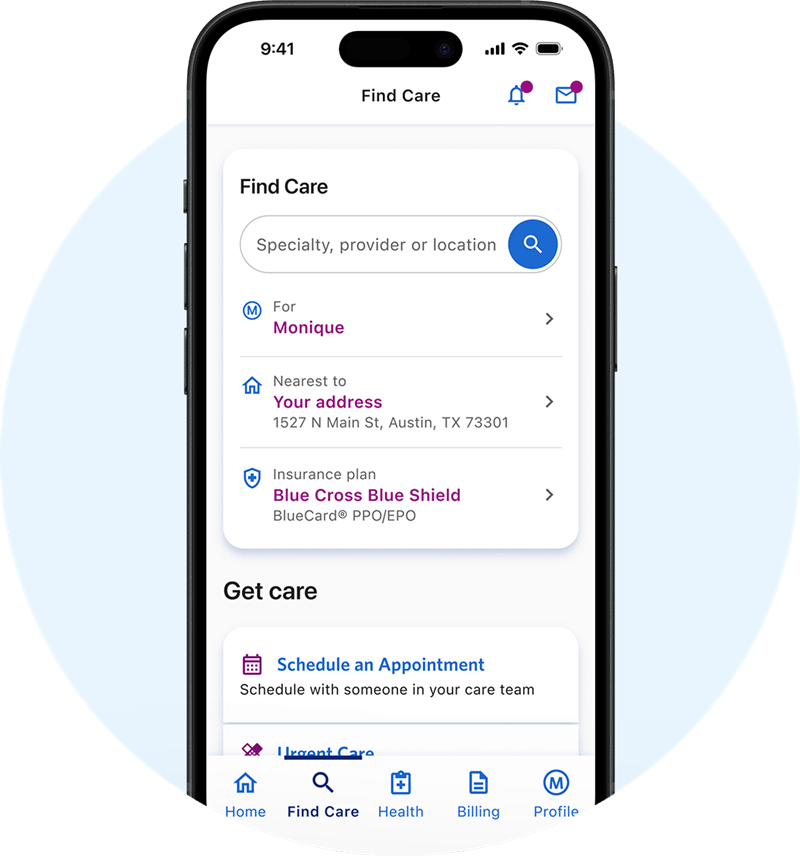 Search for care in ascension one app